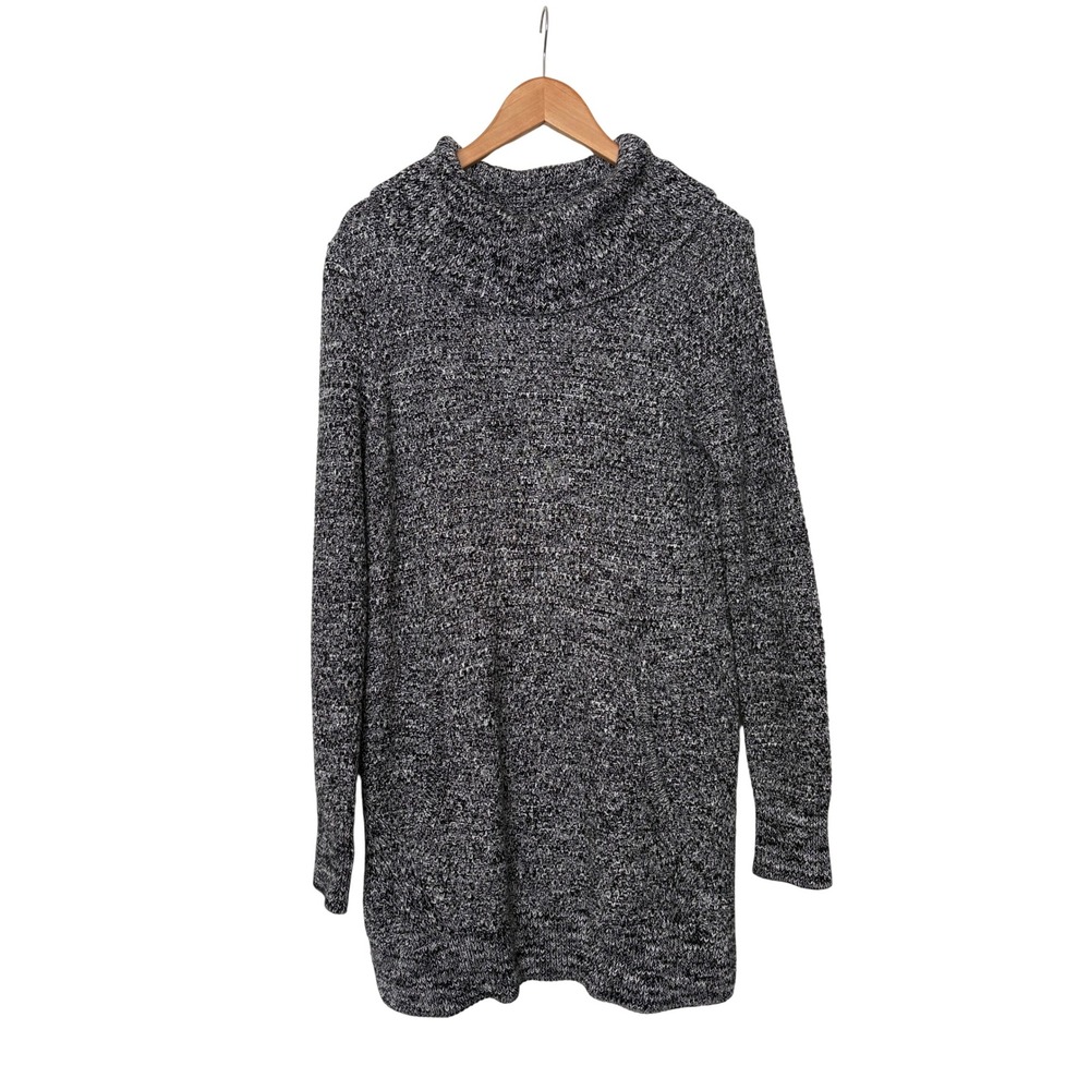 Duluth Trading Co Womens Marled Cowl Neck Tunic Sweater Kangaroo Pocket Black M